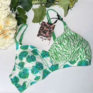 Diane von Furstenberg for Target Split Print Bralette Green Leaf Zebra NWT Size